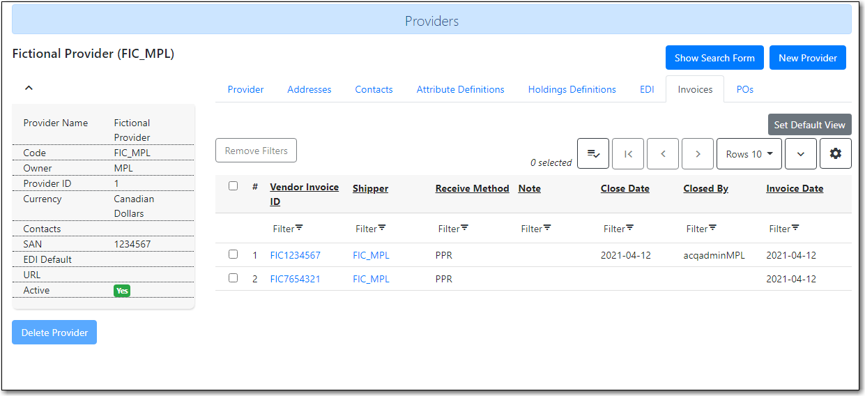 View Provider Invoices