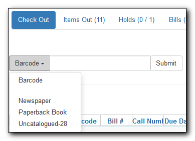 Non-Catalogued Type Drop Down