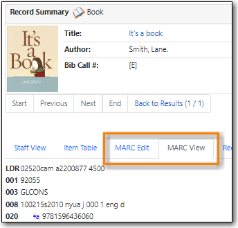 Record Details with MARC View