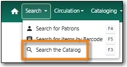Search menu with Search the Catalog highlighted.